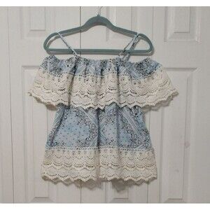 NOBO Crochet Lace Off The Shoulder Blue Bandana Paisley Top Adjustable Strap XXL
